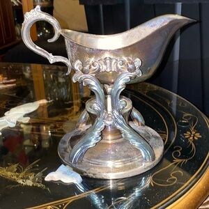 F. B. ROGERS Silver Plated Tilting Gravy Boat Sauce Candle Warmer Stand Vintage